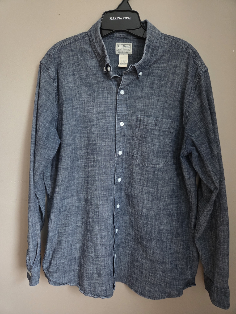 L.L.Bean Men’s Traditional Fit Chambray Shirt M Tall Blue Long Sleeve